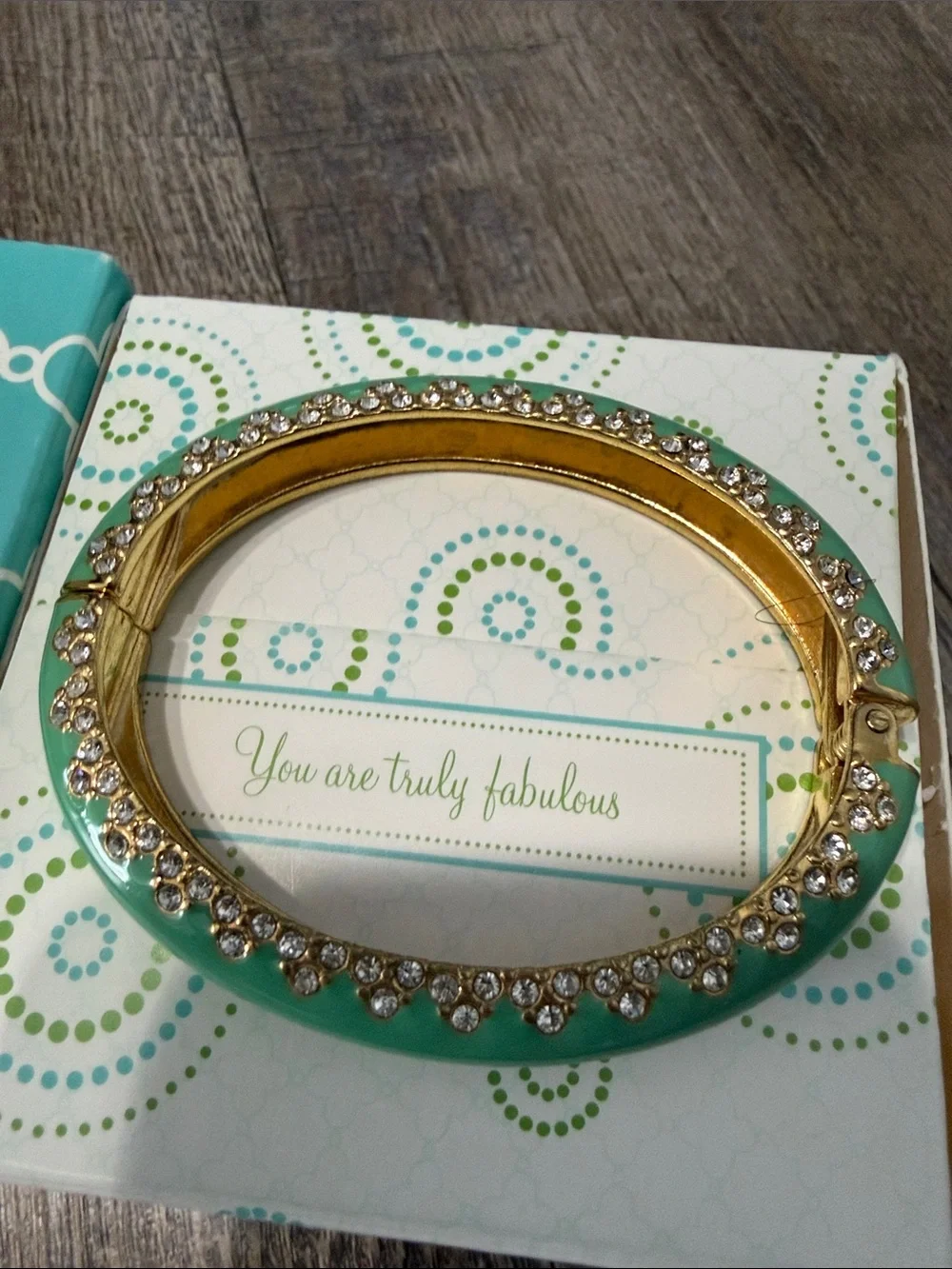 Stella & Dot Enamel Crystal Bangle Bracelet Set – Mint & Ivory - Picture 6 of 10
